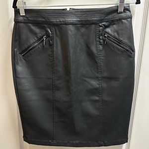 WHBM Black coated zipper pencil knee length skirt.